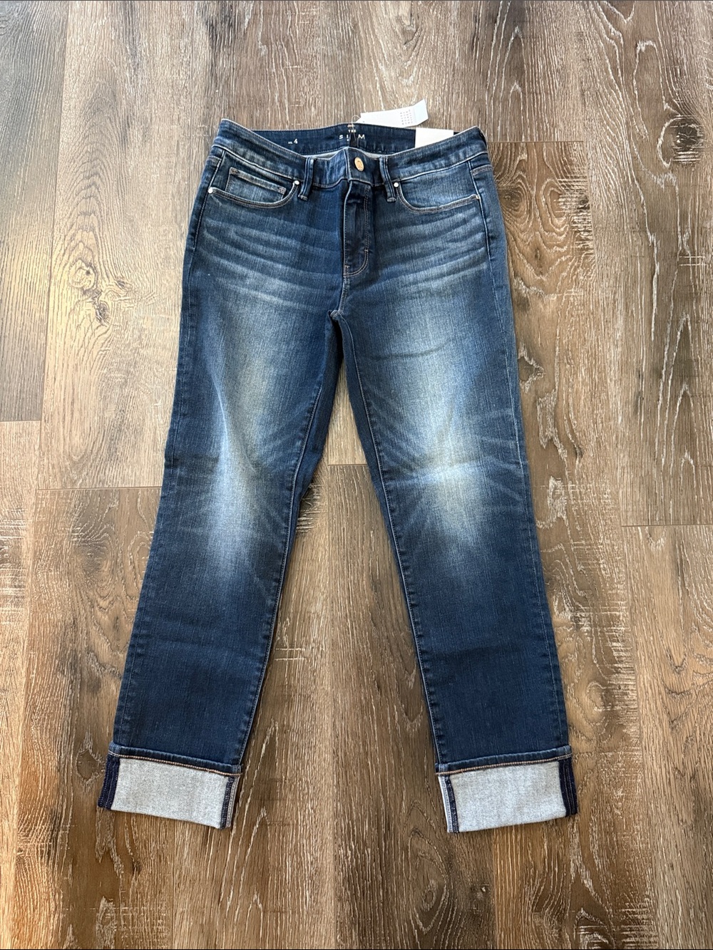 White House Black Market Mid Blue Slim Straight Jeans with Cuffed Hem